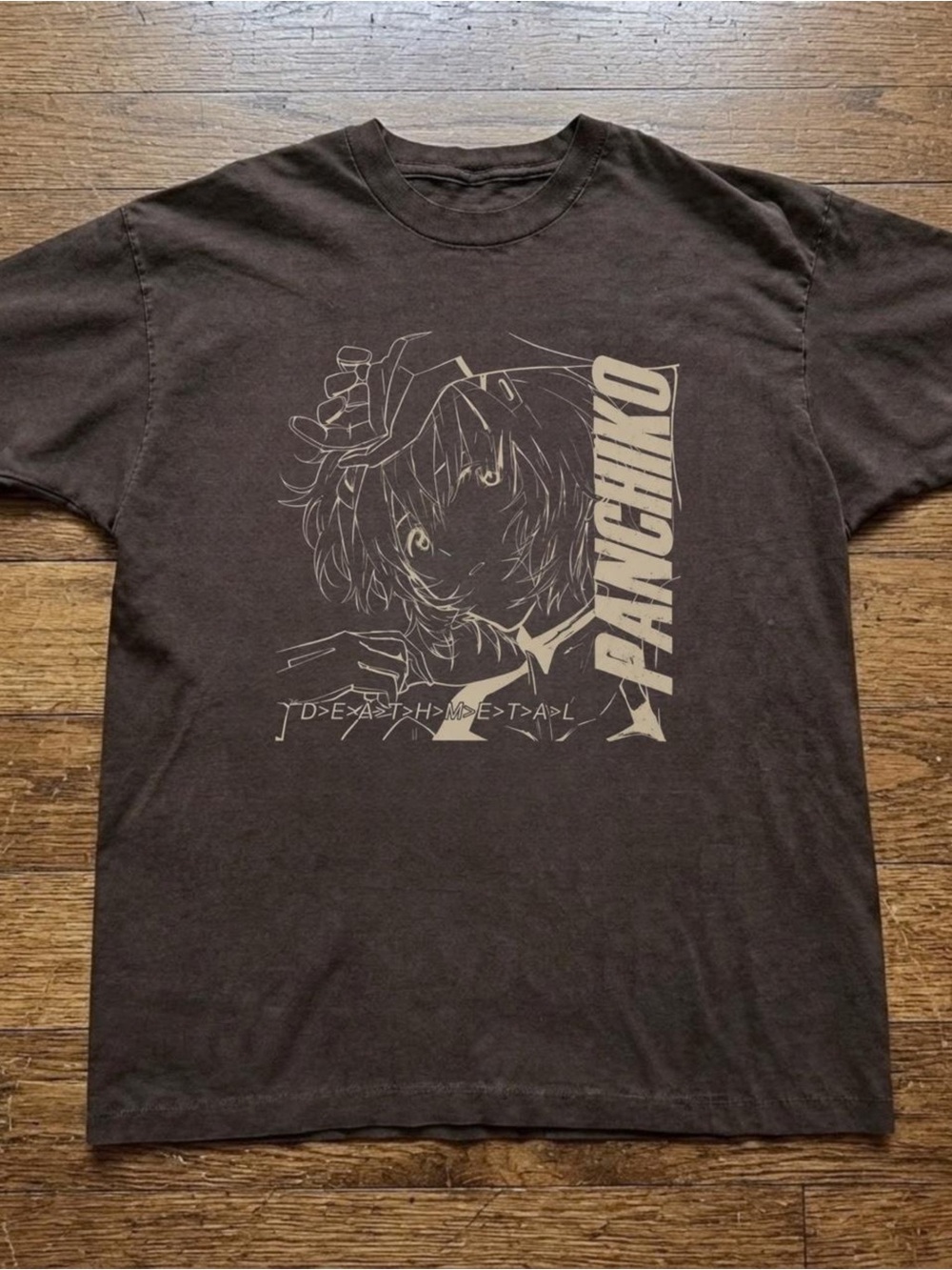 Gildan Brown Short-Sleeve Tee with Cream Anime Graphic